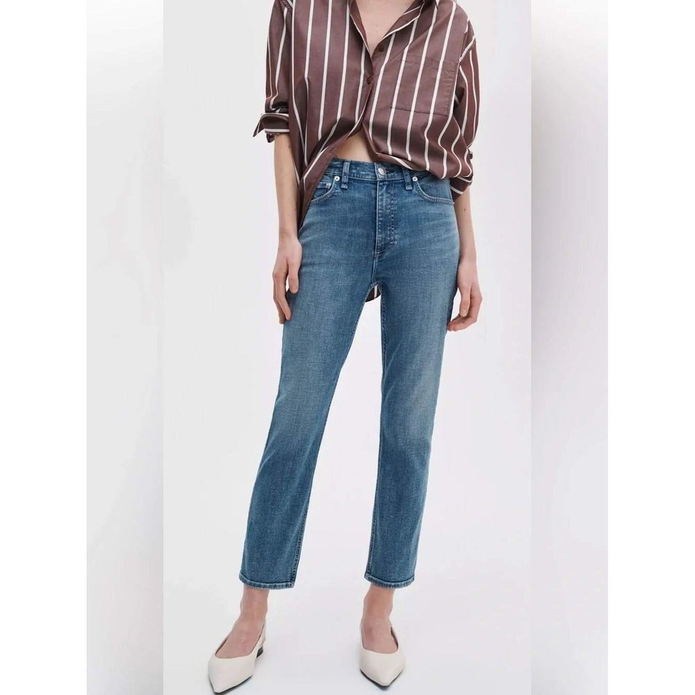 Rag & Bone Wren High Rise Slim Straight Jeans Huntley Blue Denim 27 Minimalist